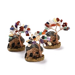 Смешанные камни Смола и натуральный смешанный камень модель орнамент, дом и деревья, Древо духовной энергии Рэйки, для украшения дома стола, 37~52x31~33x67~70 мм