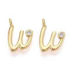 Letter W Латунные микро проложить кубического циркония прелести, долговечный, без никеля , реальный 18 k позолоченный, буквы, Буква W, 13.5x9.5x3.5 мм, отверстие : 1.4~1.8 мм