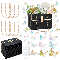 (52) Непрозрачная лаванда 16 шт. Бумажные пакеты в форме сумочки с цветочным рисунком и цепочками из сплава золотистого цвета, с 36шт. двусторонних клейких наклеек и 3 наборами 3 стилей бумажных наклеек на стену в виде бабочек, разноцветные, мешок: 10.5x15x10 см