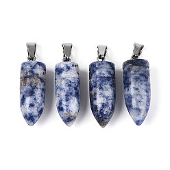 Содалитовое Природные подвески содалитом, пулевые чары, с защелкой из нержавеющей стали на поручнях, цвет нержавеющей стали, 28~30x10~10.5 мм, отверстие : 7.5x3.5 мм