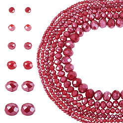 Темно-Красный 6 пряди 6 стили гальванические стеклянные бусины пряди, гальваническое покрытие, граненые, рондель, темно-красный, 2.3~8x2~6 мм, отверстие : 0.4~1.4 мм, около 60~140 шт / нитка, 26~40 см, 1 прядь / стиль