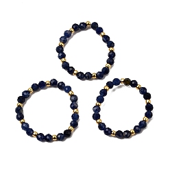 Содалитовое Кольца-растяжки из натурального содалита для женщин, со стеклянными бисеринами, граненые круглые, внутренний диаметр: 19 мм