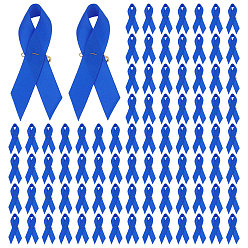 Синий Нейлоновая брошь в виде ленты осведомленности, с золотыми железными булавками, синие, 76x34x1 мм