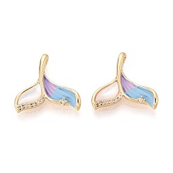 Разноцветный Подвески из латуни с микропаве из кубических цирконий и ракушек, окрашенные распылением, рыбий хвост, реальный 18 k позолоченный, красочный, 16.5x17.5x3.5 мм, отверстие : 1.5 мм