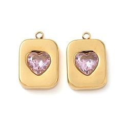 Light Rosaline AB 304 подвески из нержавеющей стали, со стразами, ионное покрытие (ip), Прямоугольник с сердцем, светлый розалин аб, 16x11x4.5 мм, отверстие : 1.2 мм