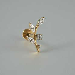 Золотой G23 титановый сплав паве прозрачные кубические цирконии лабреты, лист, золотые, 8 мм, штифты : 1.2 мм