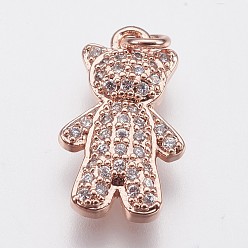 Розовое Золото Латунные микро проложить кубического циркония подвески, медведь, розовое золото , 15x9x2.5 мм, отверстие : 1.4 мм
