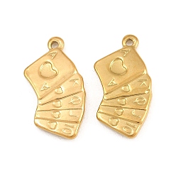 Real 18K Gold Plated 304 Stainless Steel Pendants, Playing Card Charms, Ion Plating(IP), Real 18K Gold Plated, 25x14x3mm, Hole: 1.5mm