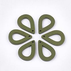 Светло-зеленый Коричневый Расписные подвески из тополя, слеза, оливковый, 25x17x2.5 мм, отверстие : 1.8 мм