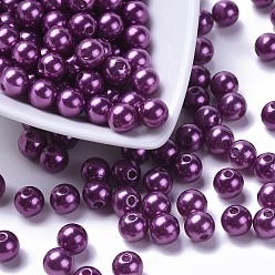 Purple Imitation Pearl Acrylic Beads, Dyed, Round, Purple, 8x7.5mm, Hole: 2mm, about 1900pcs/pound