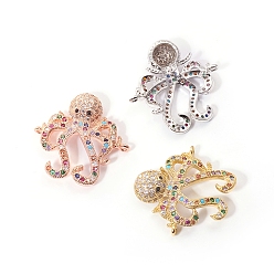 (52) Непрозрачная лаванда Соединители из латуни с микропаве и кубическим цирконием, осьминог, красочный, разноцветные, 22.5x23x5 мм, отверстие : 1.2 мм