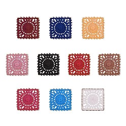 Mixed Color Polycotton(Polyester Cotton) Woven Pendant Decorations, with Brass Findings, Square with Flat Round, Light Gold, Mixed Color, 30x30x1mm, 2pcs/color, 20pcs/box