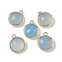 Белый Нефрит Плоские круглые подвески из натурального окрашенного белого нефрита, с латунными накладками на стойку, долговечный, золотые, голубой, 14.5x12x5.5 мм, отверстие : 1.4 мм