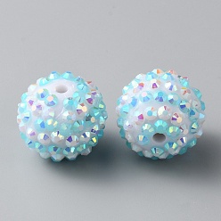 Аквамарин Бусины со стразами из смолы, круглый с узором в полоску, для изготовления ювелирных изделий DIY, ручки и поделки из бисера, аквамарин, 20x17.5 мм, отверстие : 2.7 мм