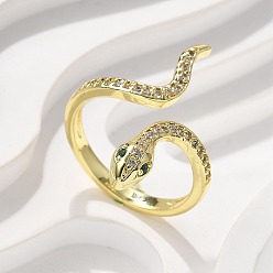 Змея Манжеты из латуни с микро паве кубический цирконий для женщин, реальный 18 k позолоченный, змея, размер США 7 1/4 (17.5 мм)