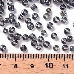 Gray Glass Seed Beads, Trans. Colours Lustered, Round, Gray, 4mm, Hole: 1.5mm, about 4500pcs/pound