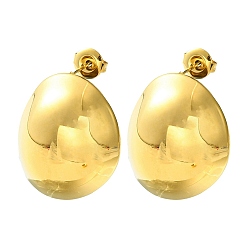 Real 14K Gold Plated Ion Plating(IP) 304 Stainless Steel Stud Earrings, Oval, Real 14K Gold Plated, 25x20.5mm