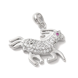 Платинированный Латунные микро проложить кубического циркония подвески, без кадмия, без никеля и без свинца, лошадь, Реальная платина, 16.5x21.5x4 мм, отверстие : 5x3 мм