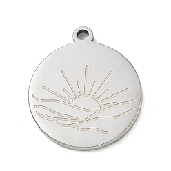 Soleil Pendentifs en acier inoxydable, charmes rondes plates, couleur inox, soleil, 201mm, Trou: 24.5x21.5x2mm
