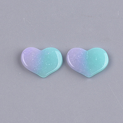 Pale Turquoise Resin Cabochons, with Glitter Powder, Two Tone, Heart, Pale Turquoise, 14.5x19x2.5mm