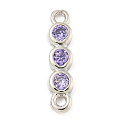 Лиловый Подвески-соединители из латуни с фианитом и тремя плоскими круглыми звеньями, долговечный, без свинца и без кадмия, платина, сирень, 12.5x3x2 мм, отверстие : 1 мм