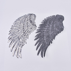 Silver Computerized Embroidery Cloth Iron on/Sew on Patches, Costume Accessories, Paillette Appliques, Wing, Silver, 310x150x1mm
