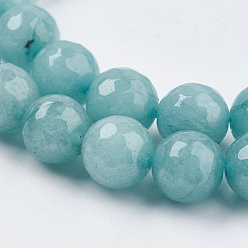 Pale Turquoise Natural Jade Bead Strands, Dyed, Faceted, Round, Pale Turquoise, 8mm, Hole: 1mm, 48pcs/strand, 14.5~14.9 inch