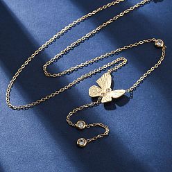 Настоящее золото 18K 304 ожерелья из нержавеющей стали с кристаллами и стразами в форме бабочек, ионное покрытие (ip), реальный 18 k позолоченный, 16.14 дюйм (41 см) в длину + 55 удлинитель мм