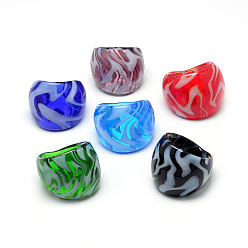 Mixed Color Handmade Lampwork Wide Band Finger Rings, Mixed Color, 16~19mm, about 12pcs/box