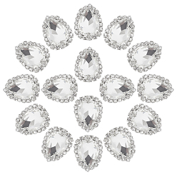 Кристалл Ahademaker пришить горный хрусталь, граненый стеклянный горный хрусталь, многожильных ссылки, с оправой из латуни платинового тона, слеза, кристалл, 24x18x7 мм, отверстие : 1 мм, 20 шт / коробка