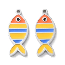 Нержавеющая Сталь Цвет 304 нержавеющей стальной эмали подвески, очарование рыбы, цвет нержавеющей стали, 18x7.5x1.5 мм, отверстие : 1 мм