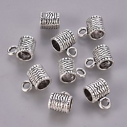 Antique Silver Tibetan Style Alloy Tube Bails, Loop Bails, Bail Beads, Cadmium Free & Lead Free, Column, Antique Silver, 9x8mm, Hole: 3mm