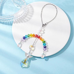 Нержавеющая Сталь Цвет Стеклянные оконные подвесные ловцы солнца, с 304 цепями из нержавеющей стали для наружного и садового декора, ангел, цвет нержавеющей стали, 284 мм