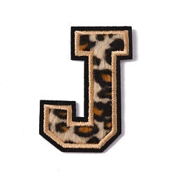 Letter J Polyester Computerized Embroidery Cloth Iron On Sequins Patches, Leopard Print Pattern Stick On Patch, Costume Accessories, Appliques, Letter.J, 61x43x1.5mm