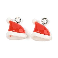Clothes Подвески из непрозрачной смолы на рождественскую тематику, с железной платиной петлей, Рождество шляпе, 13x12x7 мм, отверстие : 2 мм