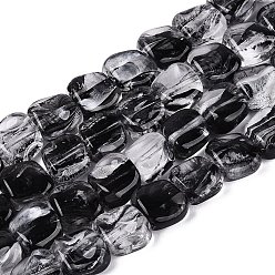 Black Handmade Lampwork Beads Strands, Square, Black, 10.5~11.5x10.5~12.5x5~7mm, Hole: 0.8~1mm, about 24pcs/strand, 10.24~10.43 inch(26~26.5cm)