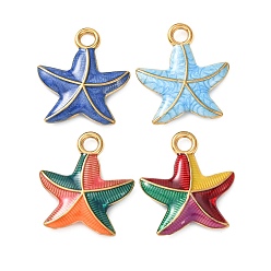 (52) Непрозрачная лаванда 304 нержавеющей стальной эмали подвески, прелести морская звезда, ионное покрытие (ip), реальный 18 k позолоченный, разноцветные, 22x19.5x3 мм, отверстие : 2.5 мм