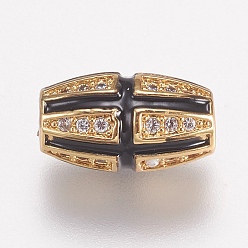 Золотой Латунные микро проложить кубического циркония бусы, с черной эмалью, овальные, золотые, 11.5x6.5 мм, отверстие : 1.5 мм