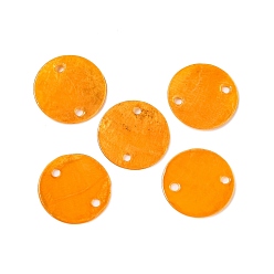 Оранжевый Окрашенные распылением натуральные подвески с соединителем оболочки Capiz, диск, оранжевые, 15x1.5 мм, отверстие : 1 мм