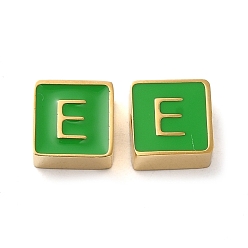 Letter E 304 aus Stahl-Email-Perlen, echt 14 k vergoldet, Quadrat mit Buchstaben, Buchstabe e, 8x8x4 mm, Bohrung: 2 mm