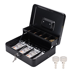 Black 1Pc Iron Cash Register Drawer Insert Tray, with 4 Coin Compartments, Rectangle, Black, 300x238x88mm