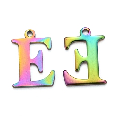 Letter E Ионное покрытие (ip) 304 подвески с алфавитом из нержавеющей стали, Радуга цветов, letter.e, 12x9x1 мм, отверстие : 1 мм
