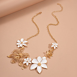 Белый Эмалевые нагрудники из цветочного сплава для женщин, золотые, белые, 21.46 дюйм (54.5 см)