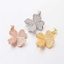 (52) Непрозрачная лаванда Латунные микро проложить кубического циркония подвески, клевер, без свинца и без никеля , разноцветные, 20x19x4 мм, отверстие : 4x3 мм