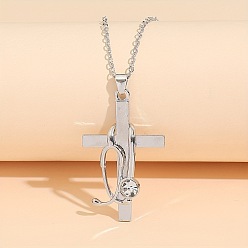 Нержавеющая Сталь Цвет Стетоскоп крест сплав кристалл горный хрусталь кулон ожерелья для женщин, цвет нержавеющей стали, 17.72 дюйм (45 см)
