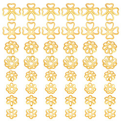 Настоящее золото 18K 48 шт. 4 стили 925 колпачки для бусин из стерлингового серебра, мульти-лепесток цветка, реальный 18 k позолоченный, 5~8x1.2~2 мм, отверстие : 0.7~1.2 мм, 12 шт / стиль