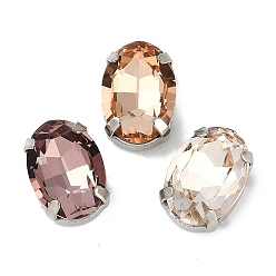 Платина Латунные стеклянные стразы пришивные стразы, граненые, овальные, разноцветные, платина, 14x10x7 мм, отверстие : 1.2 мм