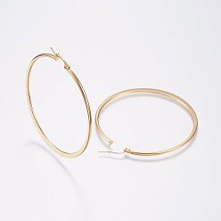 Golden 304 Stainless Steel Big Hoop Earrings, Hypoallergenic Earrings, Flat Ring Shape, Golden, 12 Gauge, 54~56x2mm, Pin: 0.7x1mm
