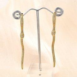 Настоящее золото 18K Серьги-кольца в форме змеи из латуни с прозрачным кубическим цирконием, без кадмия и без свинца, стойки покрытие, реальный 18 k позолоченный, 73x16.5x5.5 мм