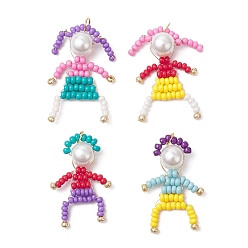 (52) Непрозрачная лаванда Стеклянный бисер с круглыми стеклянными бусинами в виде людей, с 304 петлей из нержавеющей стали, разноцветные, 35~40x24~27x10 мм, отверстие : 3.5 мм